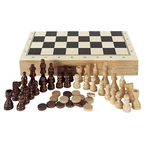 Ajedrez, damas, backgamon estuche de madera