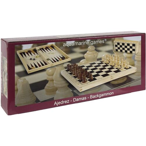 Ajedrez, damas, backgamon estuche de madera